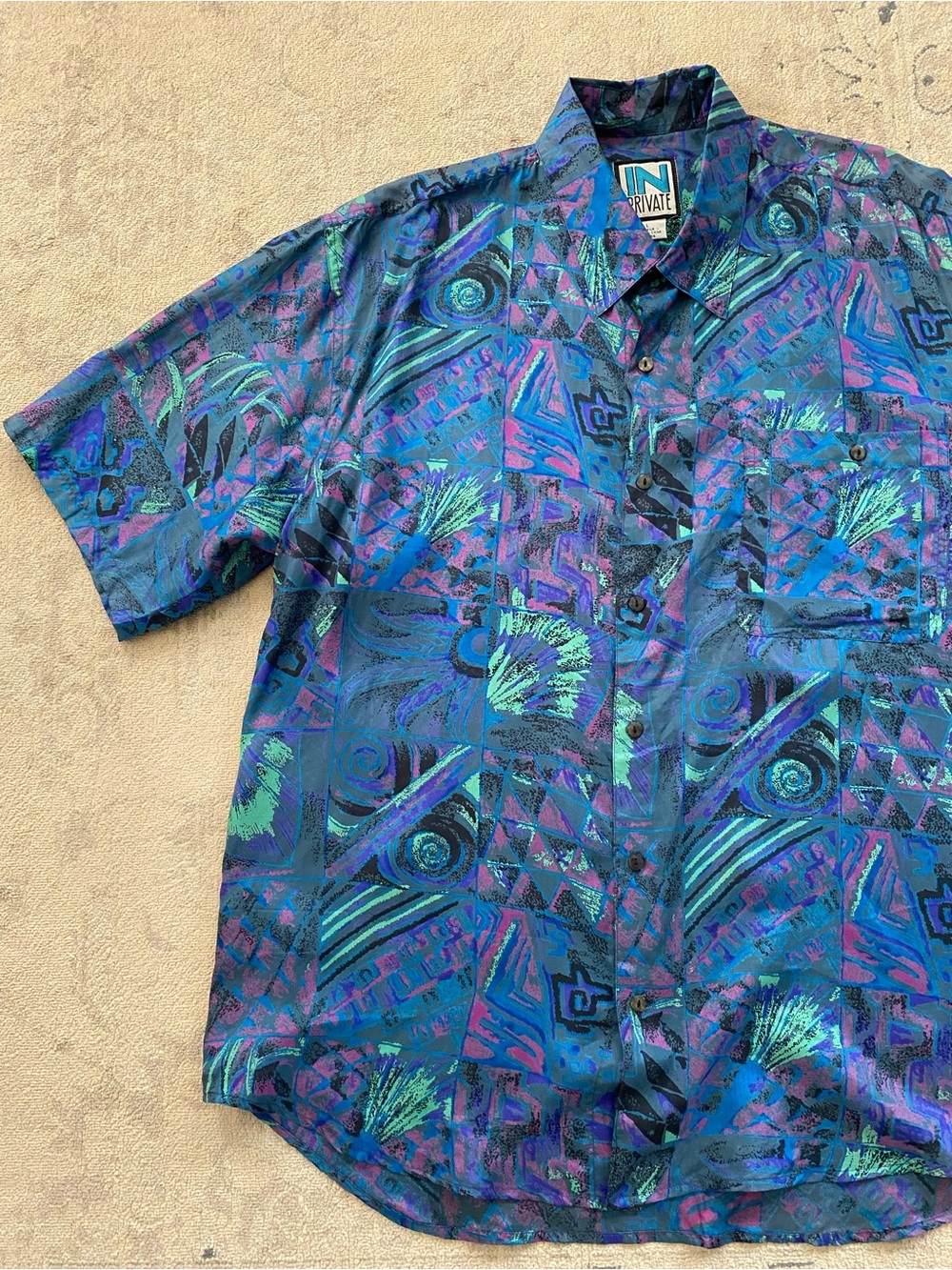 Vintage 80s Silk Button Down Shirt In Private Large Bold Vibrant Funky Statement